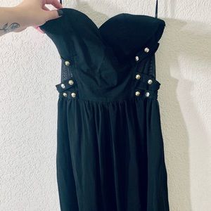 Strapless Black Sheer Studded Dress